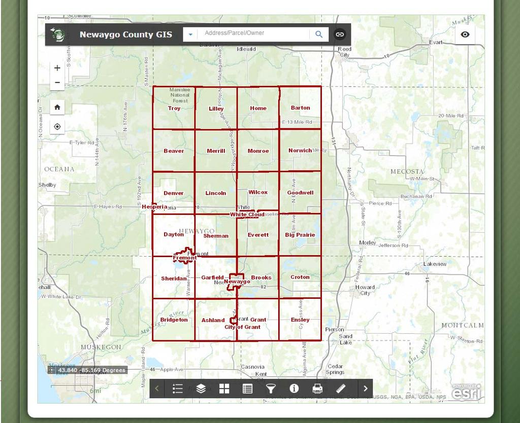 Newaygo County Web Map Address/Parcel/Parcel Owner Search Map Overview Zoom Back to default extent Use your current location if allowable