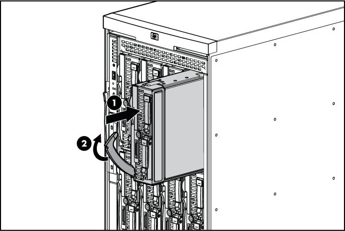 Installing a half-height blade 1. Remove the blank. 2. Install the device bay shelf, if applicable ("Installing dividers" on page 27). 3. Install the blade in the empty bay.