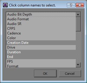 To display columns: 1. Click Select Columns. The Click column names to select dialog box opens.