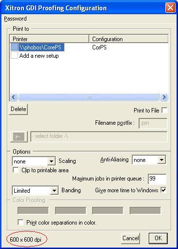 Figure 12: Contone Resolution Enabling the Print to File tick box will tell the system to save the data to a file instead of sending it to the printer.