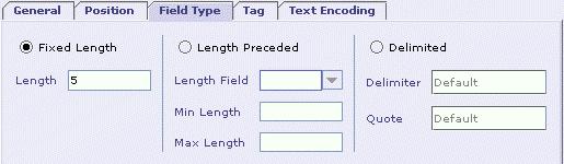 Field Type tab: The plug-in supports three field types viz., Fixed Length Field, Length Preceded Field and Delimited Field.