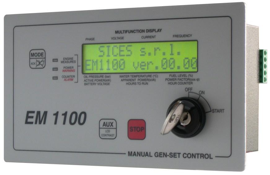 Page 13 Automatic controller for Manual generators EM1100 EM1100 is a control device for manual operated gensets that adds features to the normal engine protection functions: electrical measures