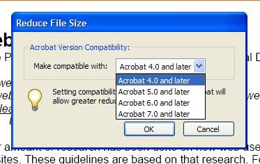 Reducing pdf file size (espcially useful when e-mailing pdfs or posting them to a website) Using the Reduce File Size command will try to reduce the pdf file size by resampling and