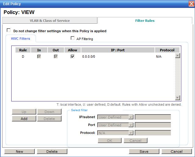 Configuring Filters Polycom recommends that you only configure necessary filters for SpectraLink Wireless Telephone to communicate with the network. Otherwise, simply select the Allow checkbox for 0.