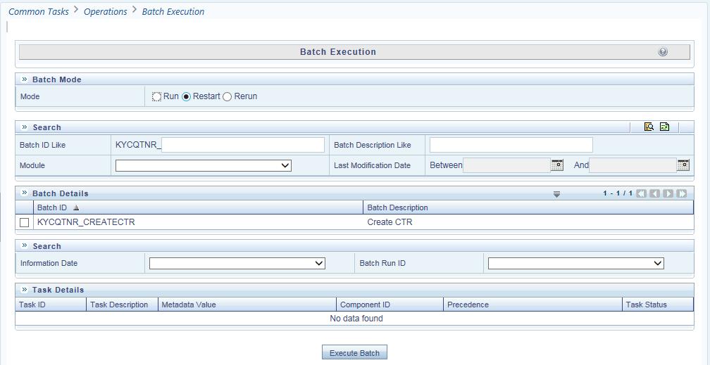 Re-running a Batch Chapter 9 Data Ingestion Figure 44. Re-starting a Batch 5. Select the batch you want to restart from the Batch Details section. 6.