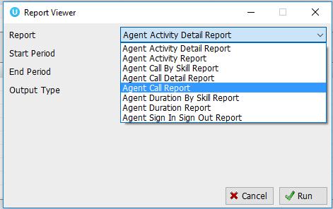 Specify the reporting period, click Tools > Call Centre > Report Viewer.