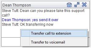 When dropping a call onto a multi-party IM session you will be prompted where to transfer the call.
