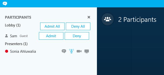 Allow a third-party participant into a Skype meeting using Skype When a third-party participant joins your Skype meeting, they need to be allowed into