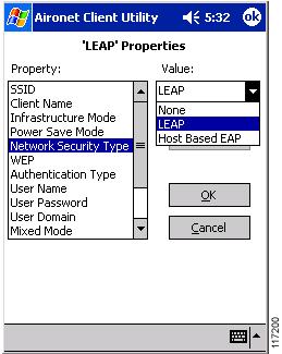 Configuring Cisco LEAP Figure 19 Profile Configuration for Windows CE Aironet Client Utility Version 2.