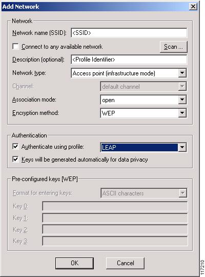 Configuring Cisco LEAP Step 5 After you configure a profile for Cisco LEAP, you can configure a network to use the authentication profile.