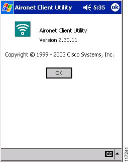 Figure 55 Verification of Aironet Client Utility Version - Windows Windows CE Verification Step 1 Launch the