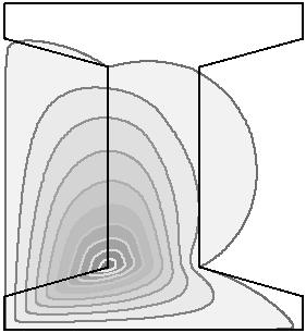 Figure 4: Contour lines of the natural element coordinates A description of special non convex polyhedron can be achieved via regularized set operators.