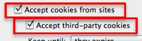 For cookie control, you have an option to a) check 'Accept cookies from sites', which will accept cookies from every site you