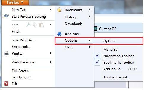 New Window Tab Control Click on Firefox, select 'Options' and then