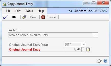 36. Copy Transactions Financial Page TRANSACTIONS-FINANCIAL-GENERAL Click on the Copy button at the top of the window Enter the Journal