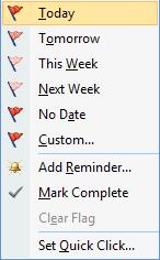 Reminder Flags Flagging a Message, Meeting Request, Contact, or Post adds a flag icon to it. Use flags to remind you to follow up on an issue or to indicate a request for someone else.