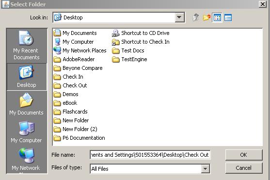 Navigate to, and select the Check Out folder created on Desktop, click OK 6.