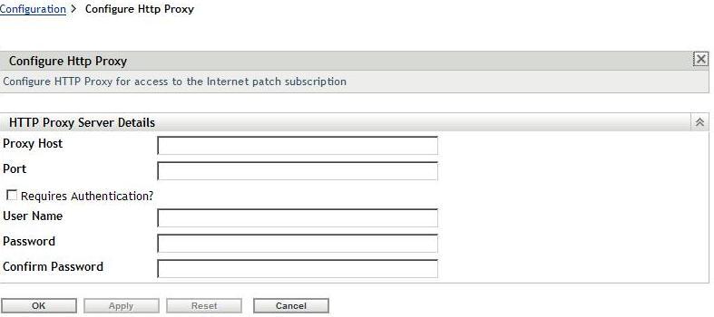 2 Click Patch Management to display the four links (Subscription Service Information, Configure HTTP Proxy, Subscription Download and Mandatory Baseline Settings): 3 Click the Configure HTTP Proxy