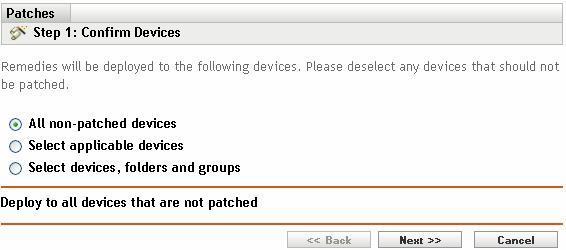 5.2 Confirm Devices The Confirm Devices page allows you to select and confirm the devices for which you need to schedule a deployment.