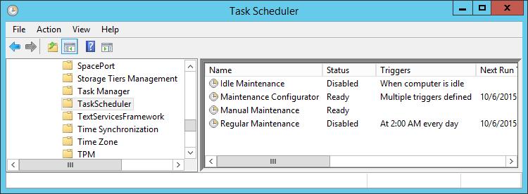 Disabling Windows Server 2012 Automatic Maintenance Disabling Windows Server 2012 Automatic Maintenance About this task Disable Windows Server 2012 R2 Automatic Maintenance while updating Contact