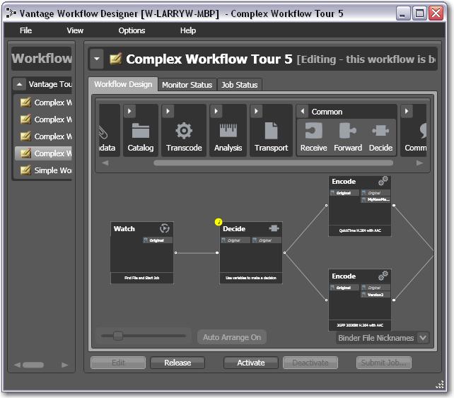 Chapter 1 Getting Started Vantage Workflow Designer User s Guide 41 3. Next, modify the workflow so that decide follows watch, and all remaining actions follow decide (shown complete): Figure 45.