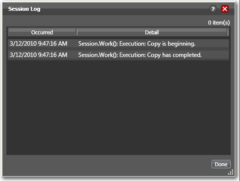 Click to export these details for transmission to Telestream Customer Service to aid in support. Session Log.