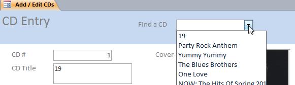 This will determined the width of the list when our combo box is complete. 10. Click Next to continue. 11. In the last step, enter Find a CD for the label and then click Finish. 12.