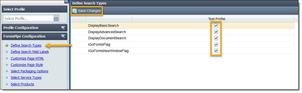 FormsPipe Configuration Select Forms Profile from the settings drop down to customize search options and add service types and products.