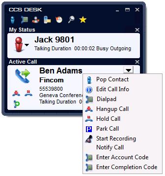 1.4.6 Other Call Related Features Agent can access the list of CCS Desk