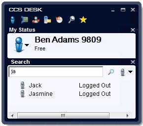 1.8.1 Search for Agent There may be many users of your CCS Desk system, and not all of them may be in your team. The Search screen allows you to look them up by name.