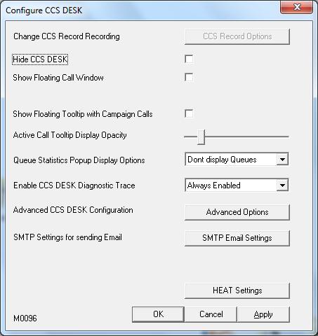 Change CCS Record Recording Options This is used to change the settings for the CCS Record feature.