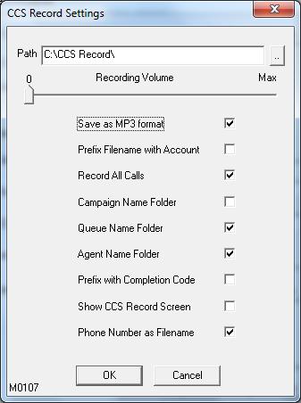 1.13.1 CCS Record Options Path The location where the recording files will be stored. Recording Volume This is only applicable to local recording. It is the microphone level during recording.