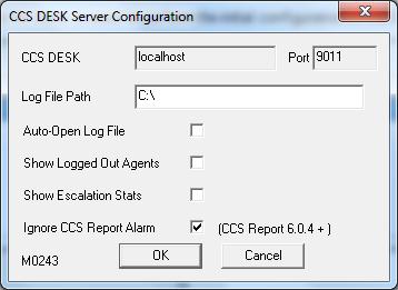 2.2 CCS Desk Manager Options The CCS Desk Manager Options file menu is used to perform the initial configuration of the CCS Desk Manager. Selecting this menu option opens the following dialog.