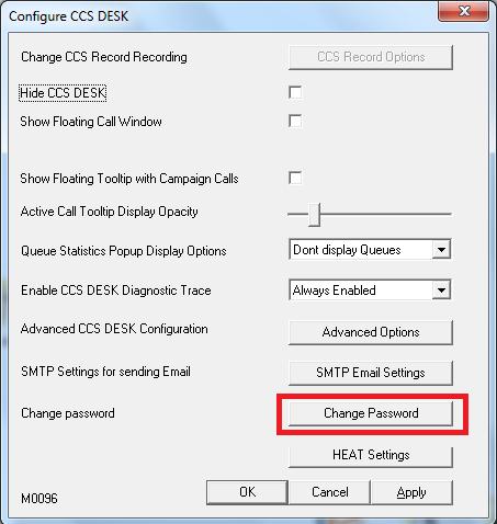 Agent can reset their password from their CCS Desk options.