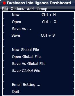 4. Using CCS Dashboard 4.1 File Menu New create a new Dashboard canvas, and set the Configuration File Settings in Options to default to local configuration file when the Dashboard is reopened.
