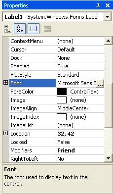 Home and Learn So click on Label 1 Scroll down the Property Box until you see Font Click on the word "Font" to highlight it MS Sans Serif is the default Font Notice that