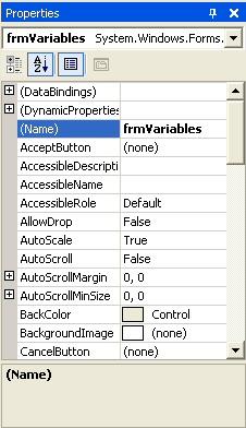 Visual Basic.NET The name of the Project is now Variables the same name as the folder that is created for you to hold all your project files.