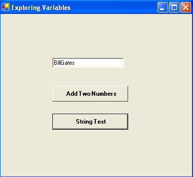 Visual Basic.NET The textbox has displayed the text stored in our variables, Bill and Gates. We joined them together with the ampersand ( & ).