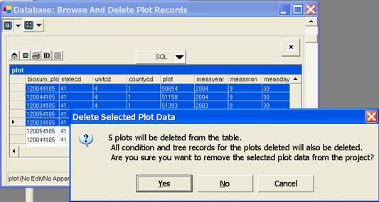 Browse and Delete Selected Plot Records Figure 2.14 Browse and delete plot records.