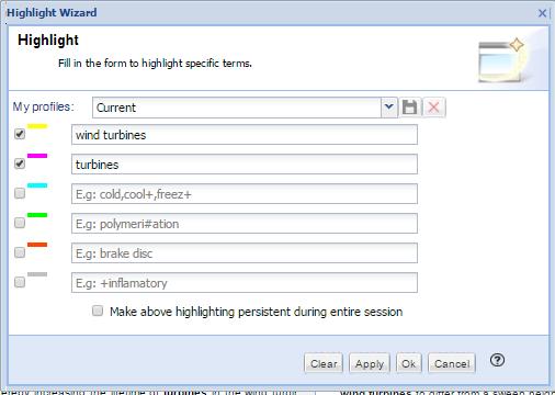 basis of the search fields Highlighting :navigate through the tabs,