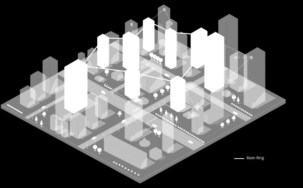 3.2 Distribution The distribution between the buildings consists of a ring of point-to-point wireless rings connecting a number of buildings to the main buildings in the SA, as shown in Figure 3.