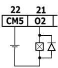 device in series with the relay contacts. All 8 relay outputs share the common point CM5.