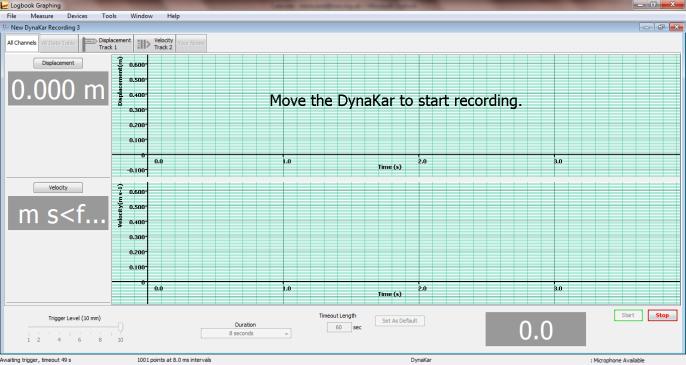 Setting up the Dynakar and data-logging software After setting up the Dynakar experiment, open the Logbook Graphing