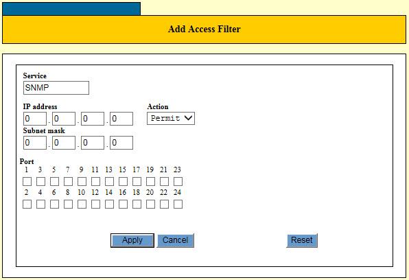 FS900M Series Web Browser User s Guide Adding Filter Entries To add a new filter entry, perform the following procedure: 1. Expand the System Settings menu in the main menu. 2.