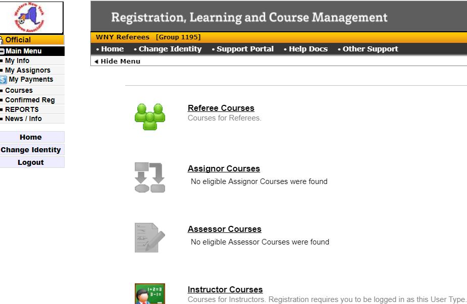 In the menu on the left side, click on Courses. 3. Click on Referee Courses. 4.