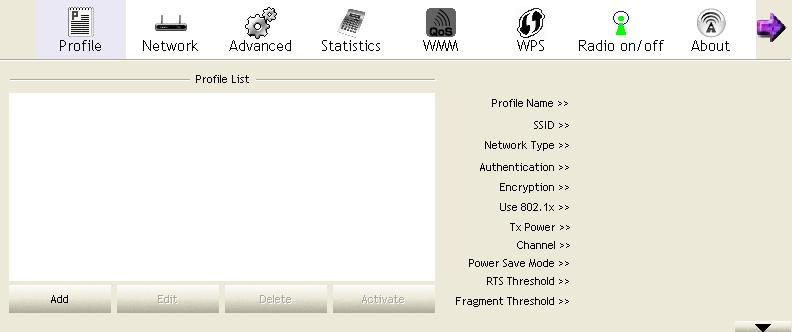The setup utility will expand: Here are descriptions of every setup item: Item Name Profile Name SSID Network Type Description You can give this profile a name.