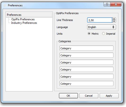 1.5. Preferences 1.5.1. OptiPix Preferences In Preferences, the user can change line thickness,