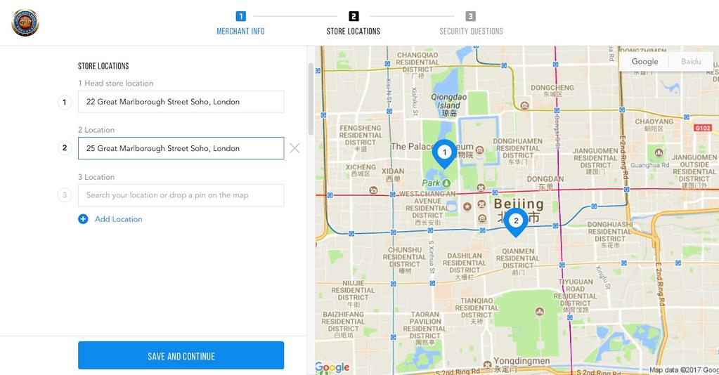 Step 4: Store locations On the Store Locations page, you should specify all the locations of your store(s). To add a location: 1. If necessary, click Add Location to add an empty location field.