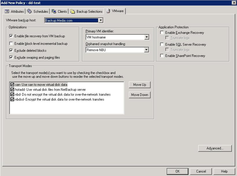 50 Configure NetBackup policies for VMware Configuring a VMware policy from the Policies utility 6 Click the VMware tab. Use this dialog to set VMware-related options.