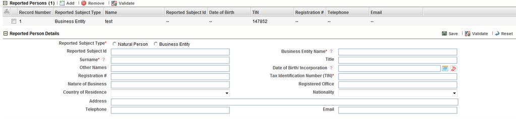 Submitting an STR for Approval 1. Click Add on the Reported Person grid. 2. Enter the following field values: Table 12.